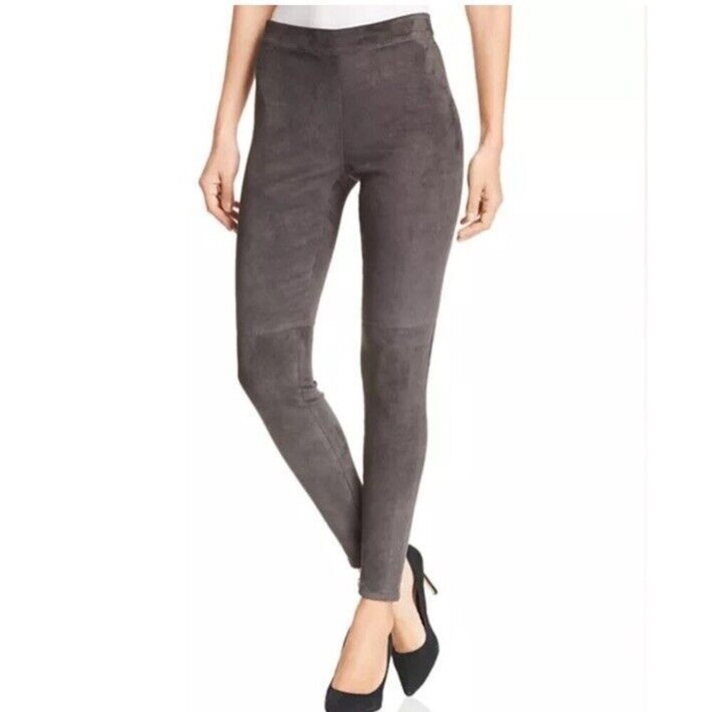 Tahari Pants Plus Size 1X Gray Faux Leather Pants Pull On Mid Rise Ankle NEW